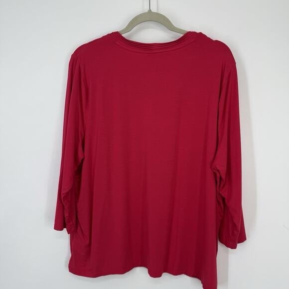 Talbots Woman 3X V Neck Top Solid Pink Stretch Knit 3/4 Sleeve Pullover - Picture 3 of 8